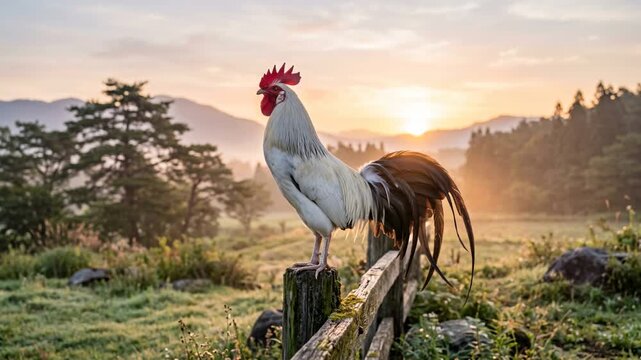 onagadori chicken cock a doodle doo close up at morning light video