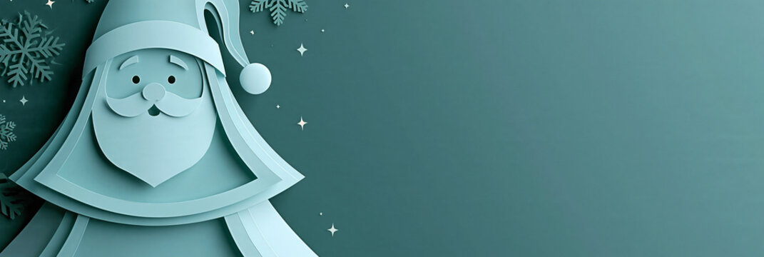 Weihnachtsmann mit Zipfelm&uuml;tze als Papierschnitt in Blau und Gr&uuml;n