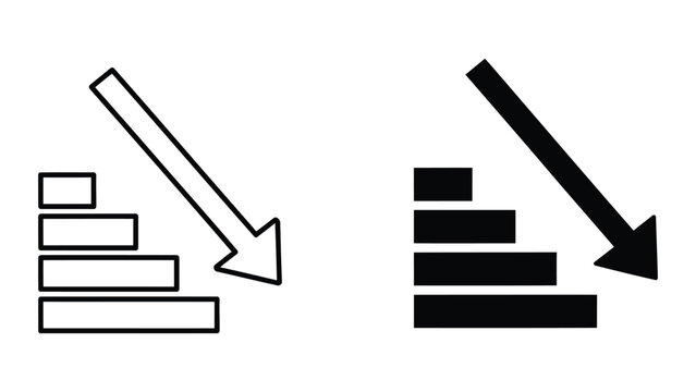 Descending bar chart with arrow in outline and solid styles on white background