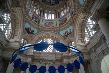 Interior dome architecture with paintings and blue sculpture in Barcelonas Plaza de Espaa © Tomas Bazant