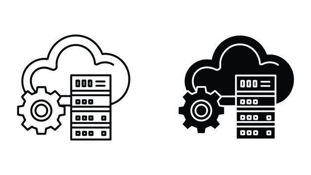 Cloud server maintenance gear icon set isolated on transparent background