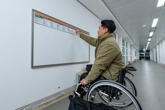 Latin American person updating a blank wall planner in a cool grey corridor, a matter-of-fact scene for sports club and municipal campaigns