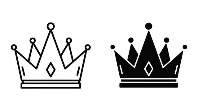 Royal crown icon set for luxury branding and gaming character status achievements