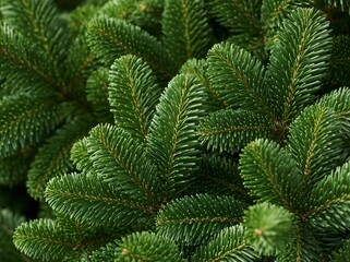 Obraz premium Close up dense fir tree branches with layered green needles and natural texture, detailed evergreen foliage forming a lush coniferous botanical background