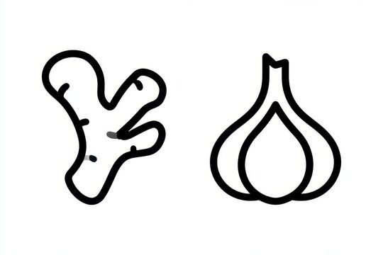 Monochrome line art icons of two vegetables for web and mobile applications