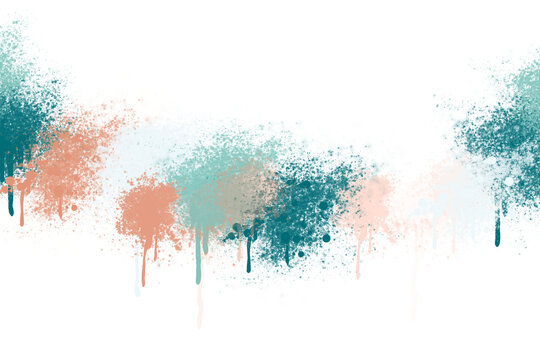 Tropical teal peach paint splatter border with black copy space