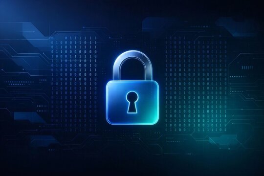 Data privacy encryption concept with glowing digital padlock