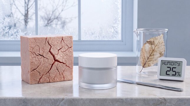 Low Humidity Winter Xerosis Skin Concept with Moisturizer and Gauge