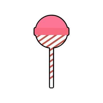 Pink and red striped lollipop isolated on transparent background