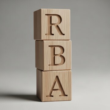 Colorful wooden block letters spelling rba
