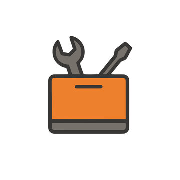 Orange toolbox with wrench and screwdriver icon