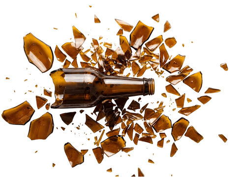 Broken brown glass beer bottle isolated on transparent background