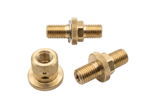 Three brass threaded fittings isolated on transparent background
