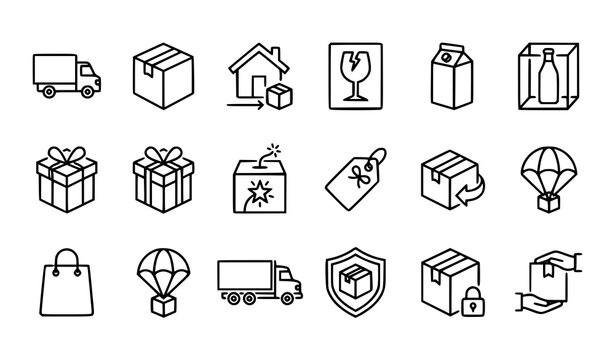 Package Handling Delivery and Logistics Editable Outline Icons