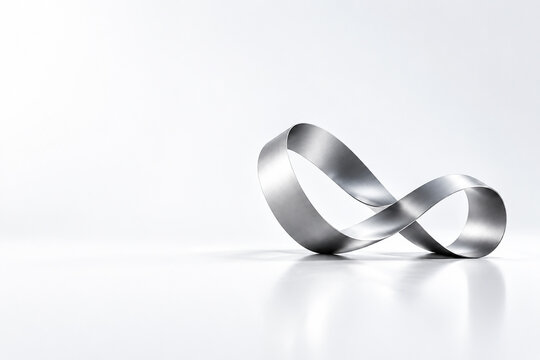 Abstract metallic mobius strip infinity sign sculpture render isolated on clean bright 3d background with soft reflections for modern design.