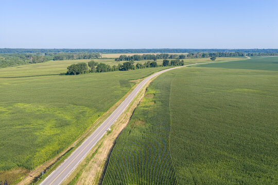 highway in rural central MIssouri with corn fields, summer scenery