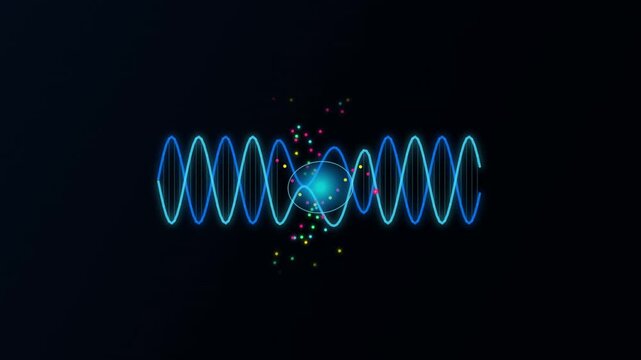 Abstract blue wave pattern with particles in dark background during scientific research