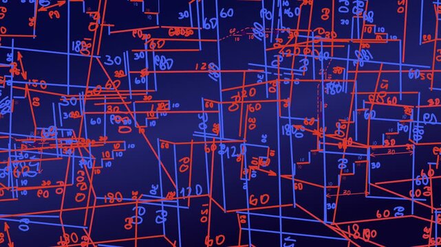abstract technology background with lines technical blueprints receding into the distance from the viewer, perspective lines, engineering drawings, schematic details, deep per
