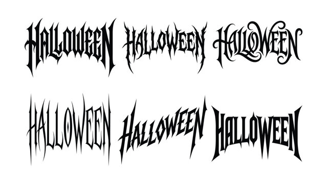 Gothic Halloween typography lettering set metal deathcore spooky font text vector bundle