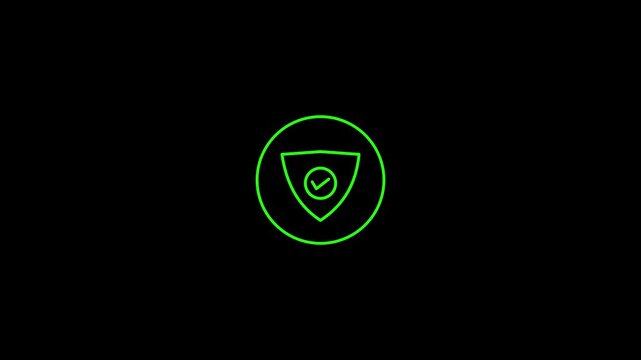 Green Shield Checkmark Security Verification Icon on Dark Background with Glowing Outline for Trust, Authentication, Cybersecurity, and Digital Safety
