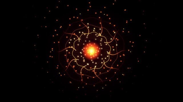 Abstract mandala pattern with particles and bright light in seamless loop motion background animation.
