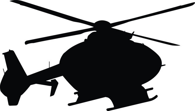 Helicopter Flying in Mid Air Vector Silhouette Illustration for Aviation, Air Transport, Emergency Rescue, and Travel Concepts