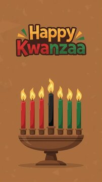 Happy Kwanzaa festival greeting with burning kinara candles motion graphic, ai generated