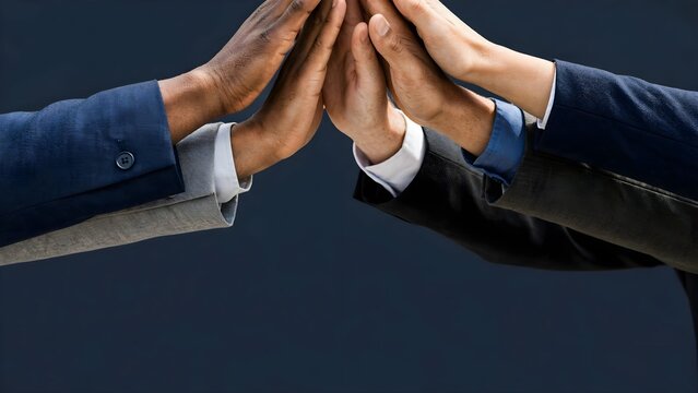Close up of diverse business people stacking hands together