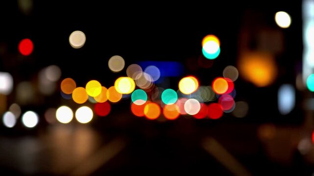 Blurred city night traffic lights bokeh background