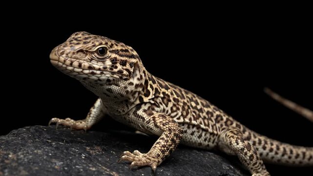 leopard lizard close up isolated on black background studio portrait in california usa video