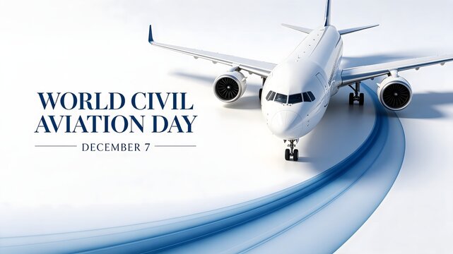 World Civil Aviation Day Concept with White Airplane on Runway Banner   