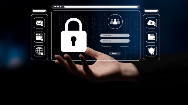 A hand displays a virtual lock interface highlighting the importance of digital security and user authentication in an online environment against a dark backdrop. Cyphers
