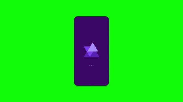 Minimalist Mobile App Splash Screen with Loading Animation and Abstract Geometric Icon on Smartphone Display Isolated on Chroma Key Green Screen Background for Interface Design Mockup