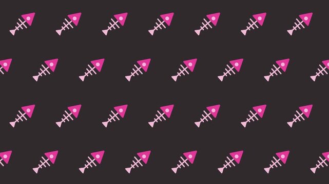 Fishbone Seamless Pattern Animation Featuring Pink Fish Bones