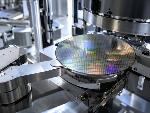 Modern semiconductor fabrication in a cleanroom with machinery for processing silicon wafers