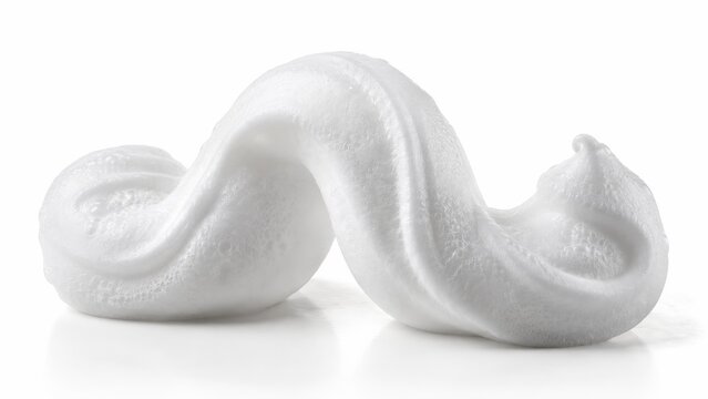 Shaving foam in a curling wave, white aerated texture shown as realistic detail on plain background for personal care packaging