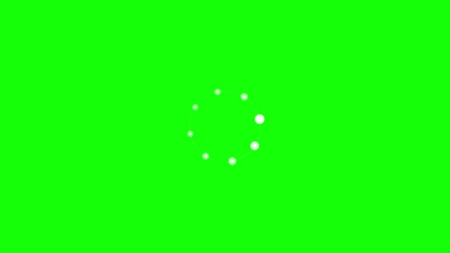 White buffering loading icon circle animation spinning on green screen background, perfect for video editing chroma key compositing in web development and user interface design concepts.