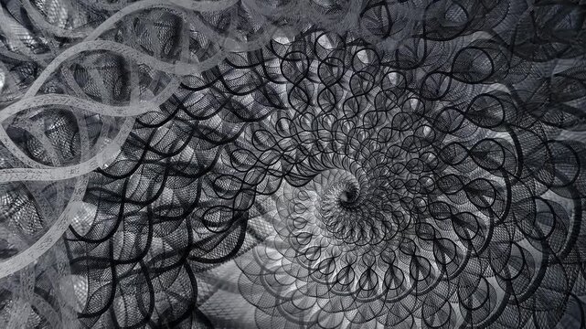 Abstract black and white spiral geometric pattern