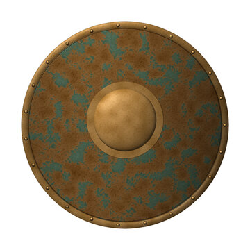 Hammered bronze round shield with raised central boss