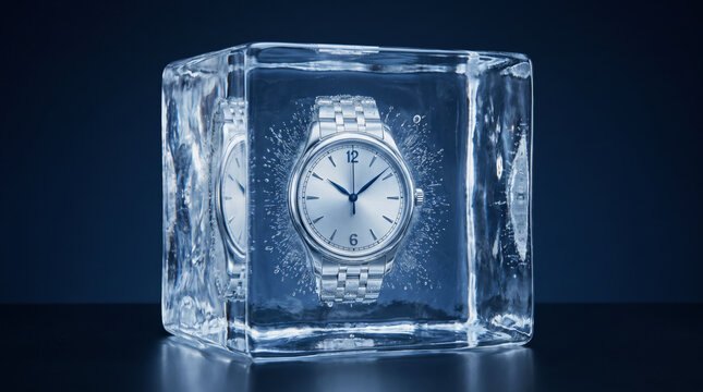Luxury Wristwatch Frozen Inside Clear Ice Block