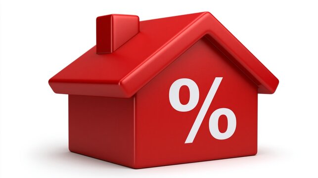 Red house icon representing real estate interest rates and property mortgage