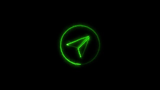 Dynamic neon glow telegram icon animation on black background.