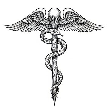 Medical caduceus symbol with wings and snake