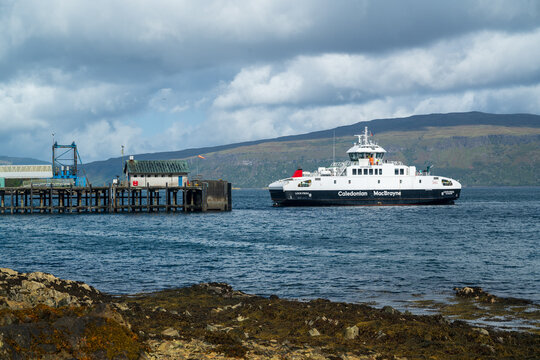 Caledonian MacBrayne ferry approaches dock at Craignure, Mull, Scotland
