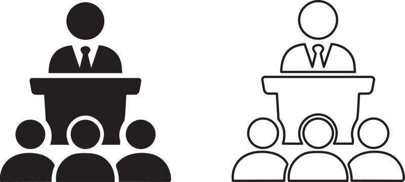 speaker at podium icon line and solid style vector illustration