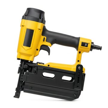 Yellow nail gun tool in hand