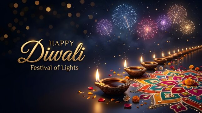 Festive diwali celebration with fireworks and illuminated river ganges in varanasi