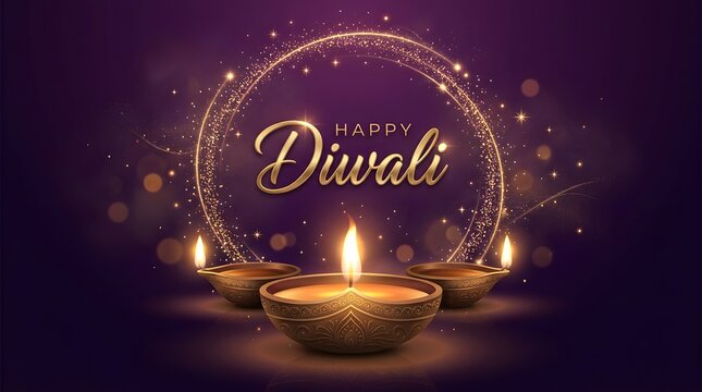Elegant diwali celebration with golden lights and a festive wreath design