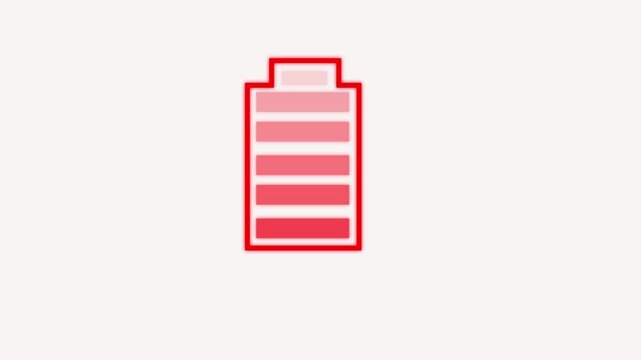 Red battery charging icon with filling bars on a white background a simple digital showing progress with segments