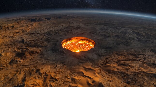 Orbital View of the Darvaza Gas Crater
